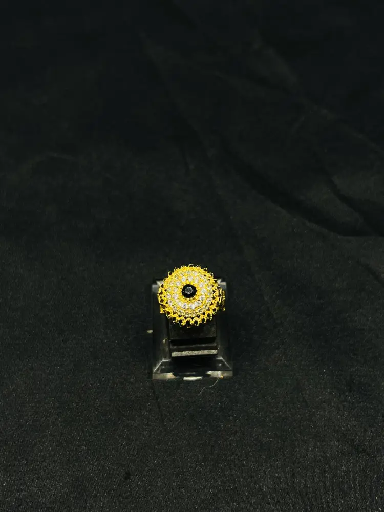 24K Gold Polish adjustable Ring in Black Stone