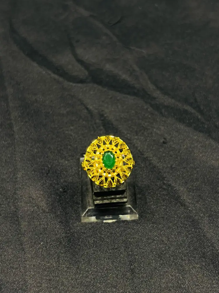 24K Gold Polish adjustable Ring in Green Stone