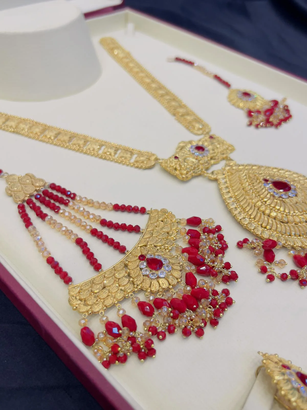 Beautiful gold polish mala set with tikka and jhumar inreal goldlook