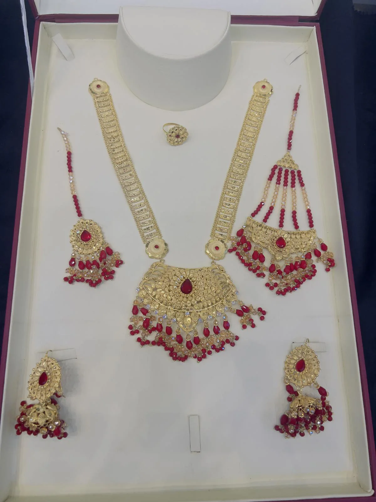 Beautiful gold polish mala with jhumar tikka  in real goldlook