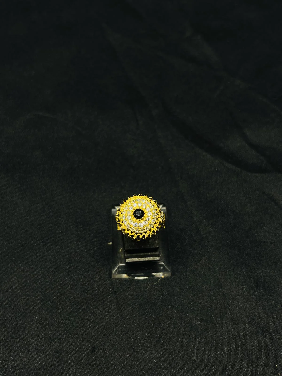 24K Gold Polish adjustable Ring in Black Stone