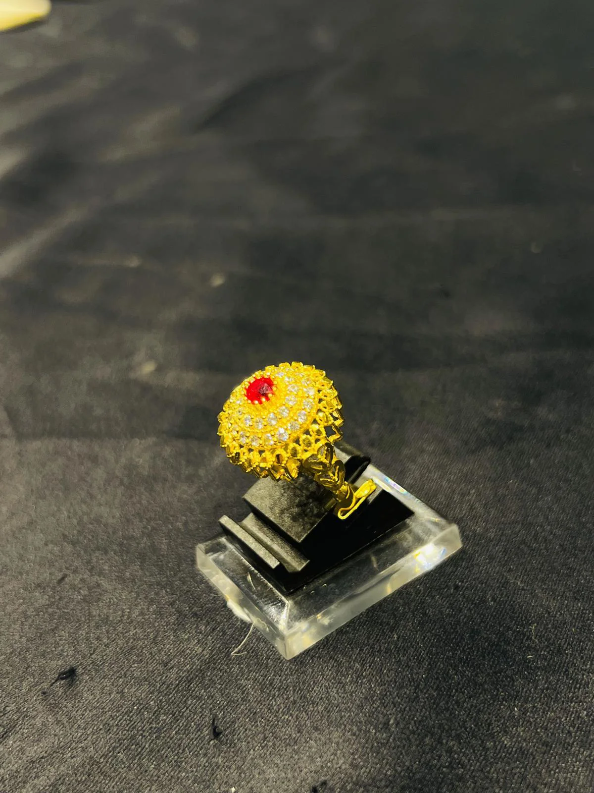 24K Gold Polish adjustable Ring in Maroon Stone