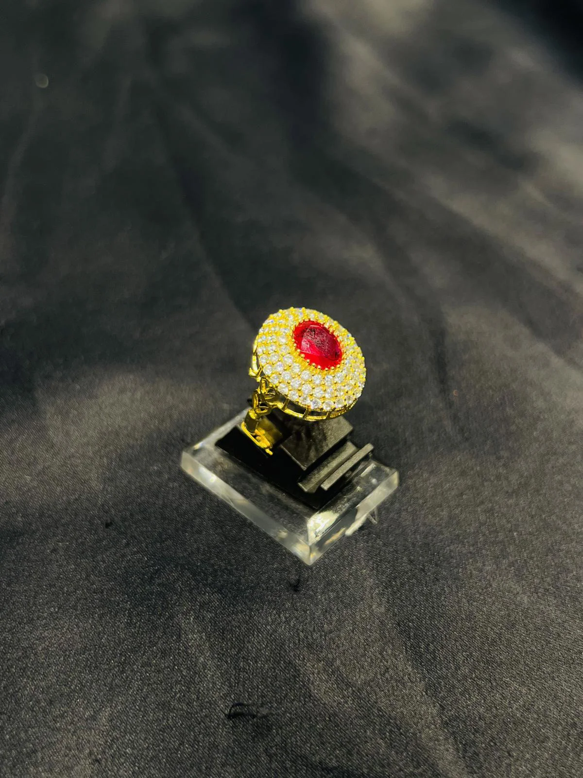 24K Gold Polish  adjustable Ring in Maroon Stone