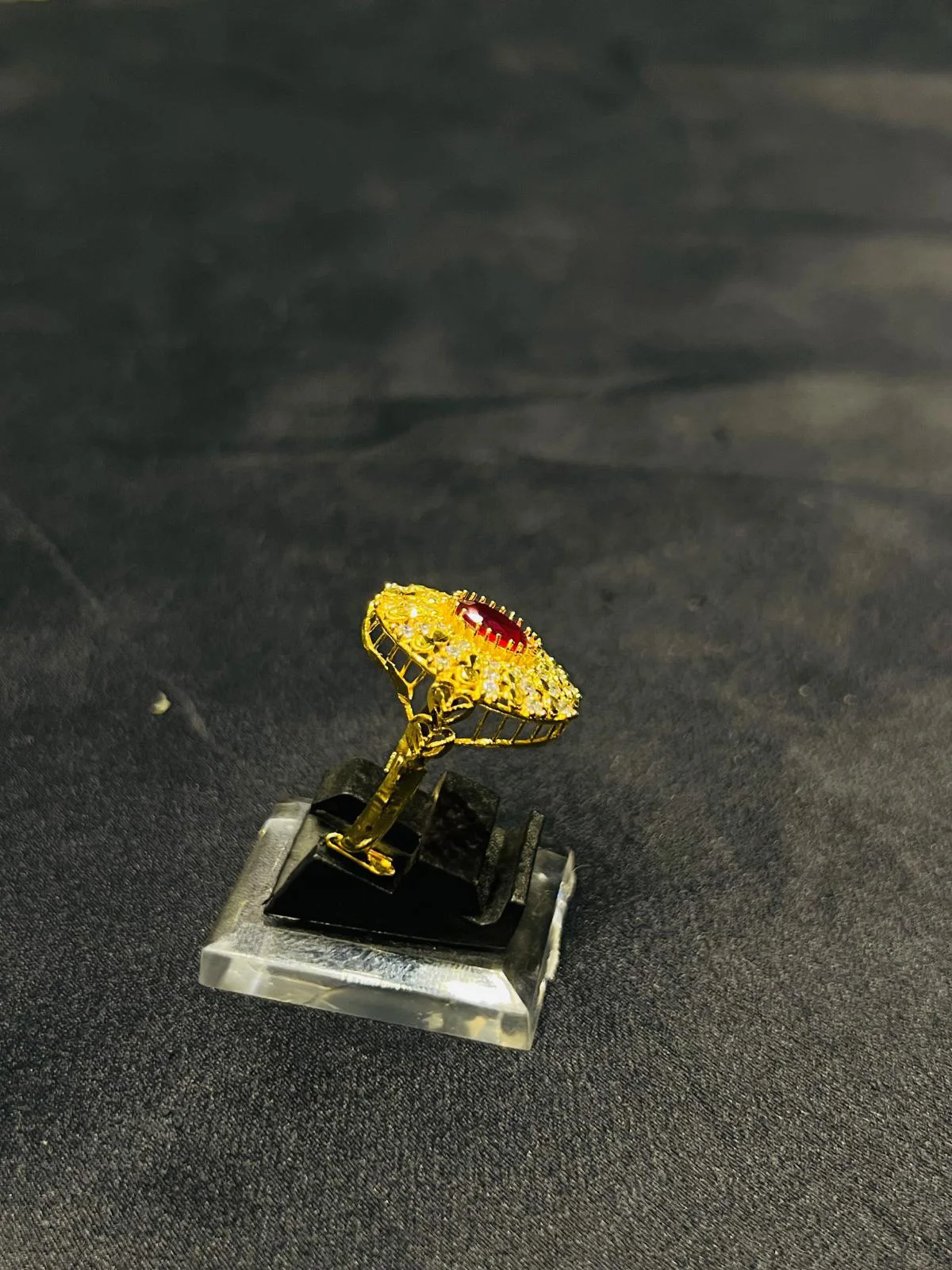 24K Gold Polish adjustable Ring in Maroon Stone