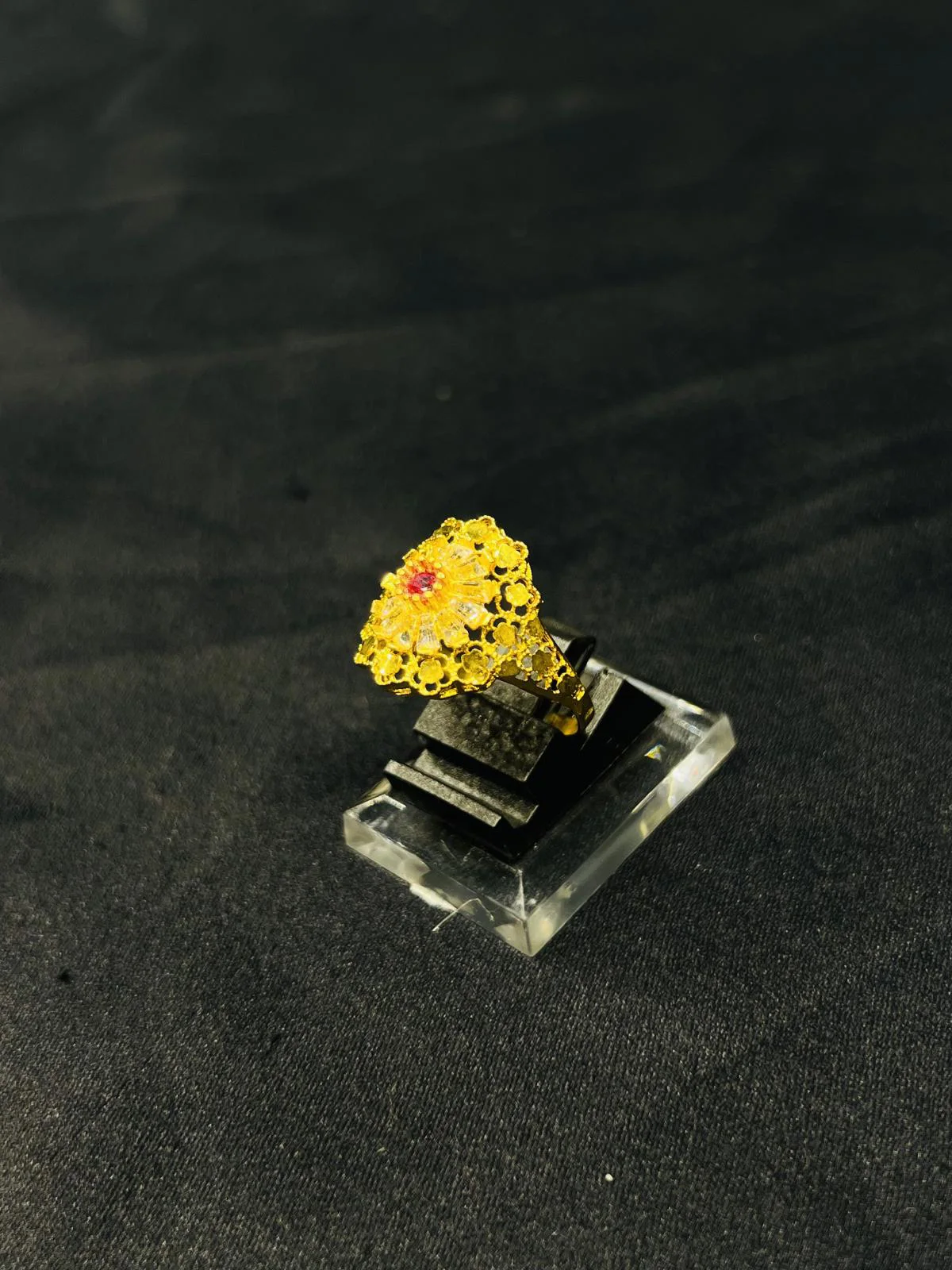 24K Gold Polish adjustable Ring in Maroon Stone