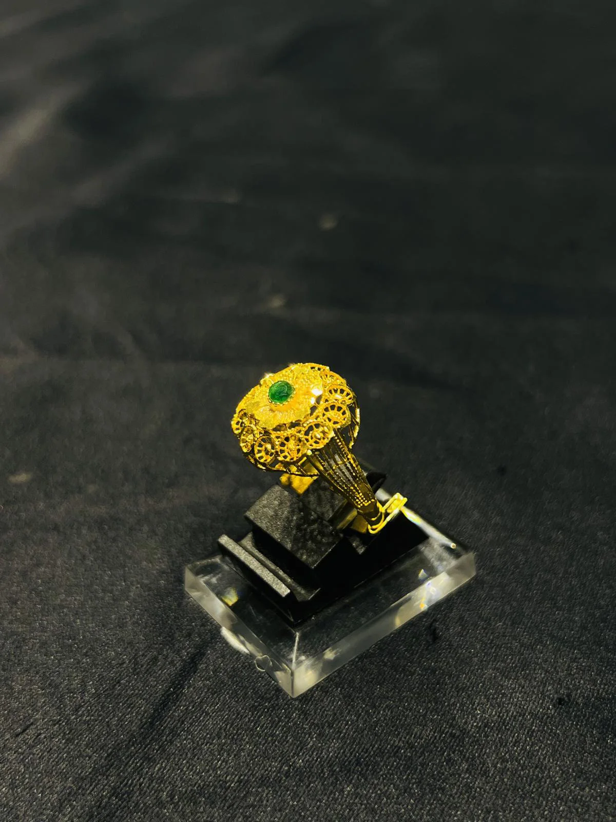 24K Gold Polish adjustable Ring in Green Stone