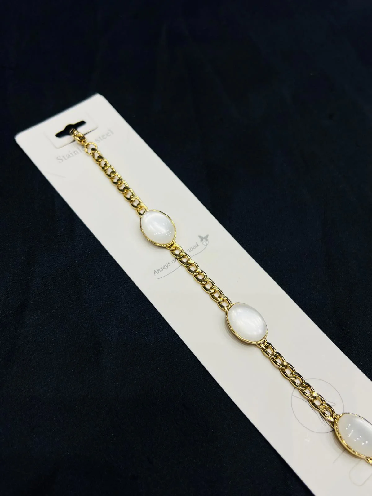 Stainless Steel Bracelet in White Stones