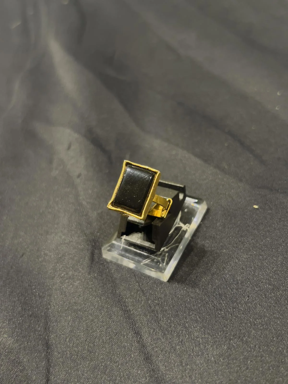 Goldplated adjustable Ring with black aqeeq