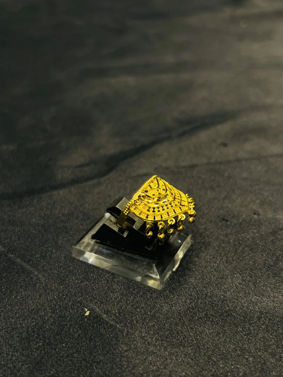 24K Gold Polish adjustable Ring with Golden Beads
