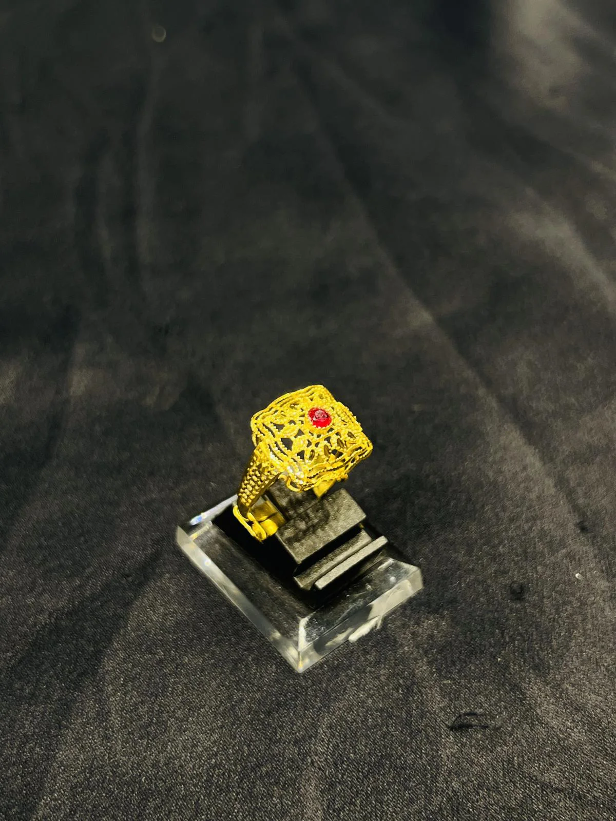 24K Gold Polish adjustable Ring in Maroon Stone