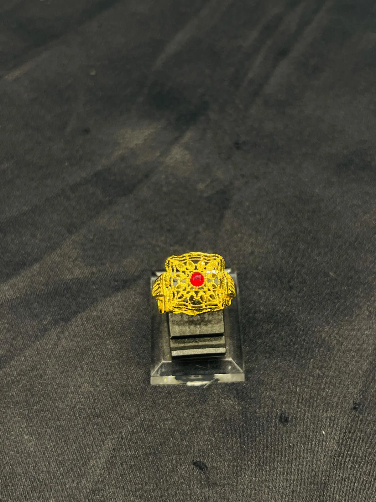 24K Gold Polish adjustable Ring in Maroon Stone