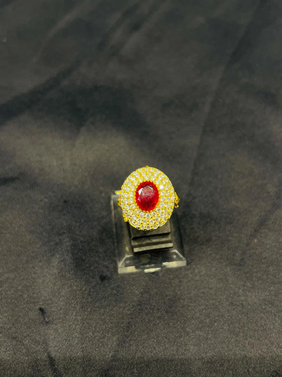 24K Gold Polish  adjustable Ring in Maroon Stone
