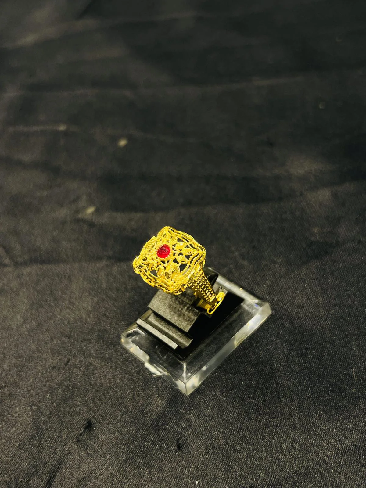 24K Gold Polish adjustable Ring in Maroon Stone