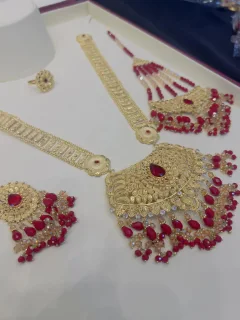 Beautiful gold polish mala with jhumar tikka  in real goldlook view 2