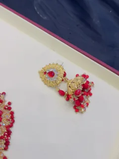 Beautiful gold polish mala set with tikka and jhumar inreal goldlook view 4