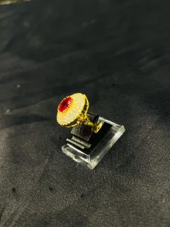 24K Gold Polish  adjustable Ring in Maroon Stone view 1