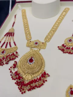 Beautiful gold polish mala set with tikka and jhumar inreal goldlook view 3
