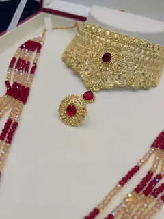 Beautiful gold polish bridle set with mala in real gold look view 5