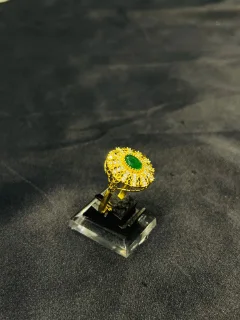 24K Gold Polish adjustable Ring in Green Stone view 2