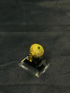 24K Gold Polish adjustable Ring in Green Stone view 2