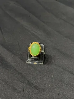 Goldplated adjustable Ring with green stone view 1
