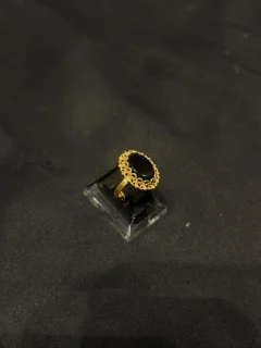 Goldplated adjustable Ring with black aqeeq view 1