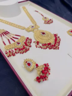 Beautiful gold polish mala set with tikka and jhumar inreal goldlook view 5