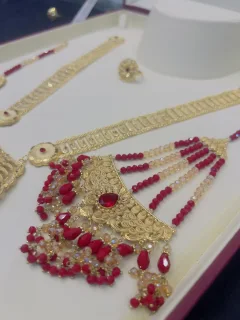 Beautiful gold polish mala with jhumar tikka  in real goldlook view 3