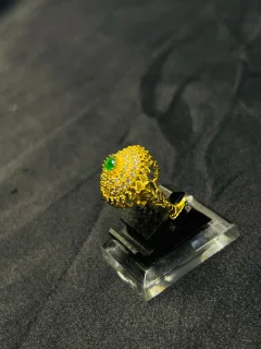 24K Gold Polish adjustable Ring in Green Stone view 3