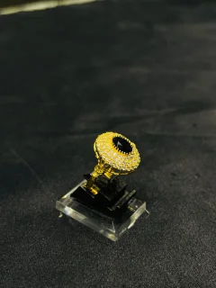 24K Gold Polish adjustable Ring in Black Stone view 2