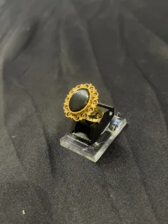Goldplated adjustable Ring with black aqeeq view 1