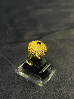 24K Gold Polish adjustable Ring in Black Stone view 3